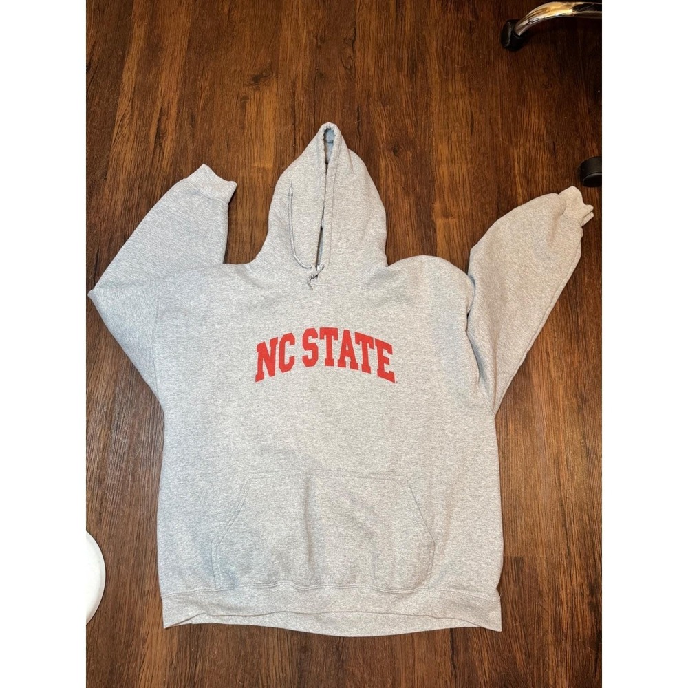 NC State University Hoodie Gildan Heavy Blend Gray Red Pullover Mens 2XL Y2K